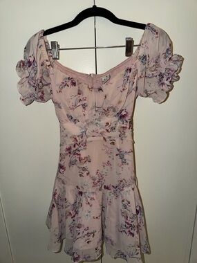 Floral Off-Shoulder Tie-Waist Mini Dress - Blush Pink